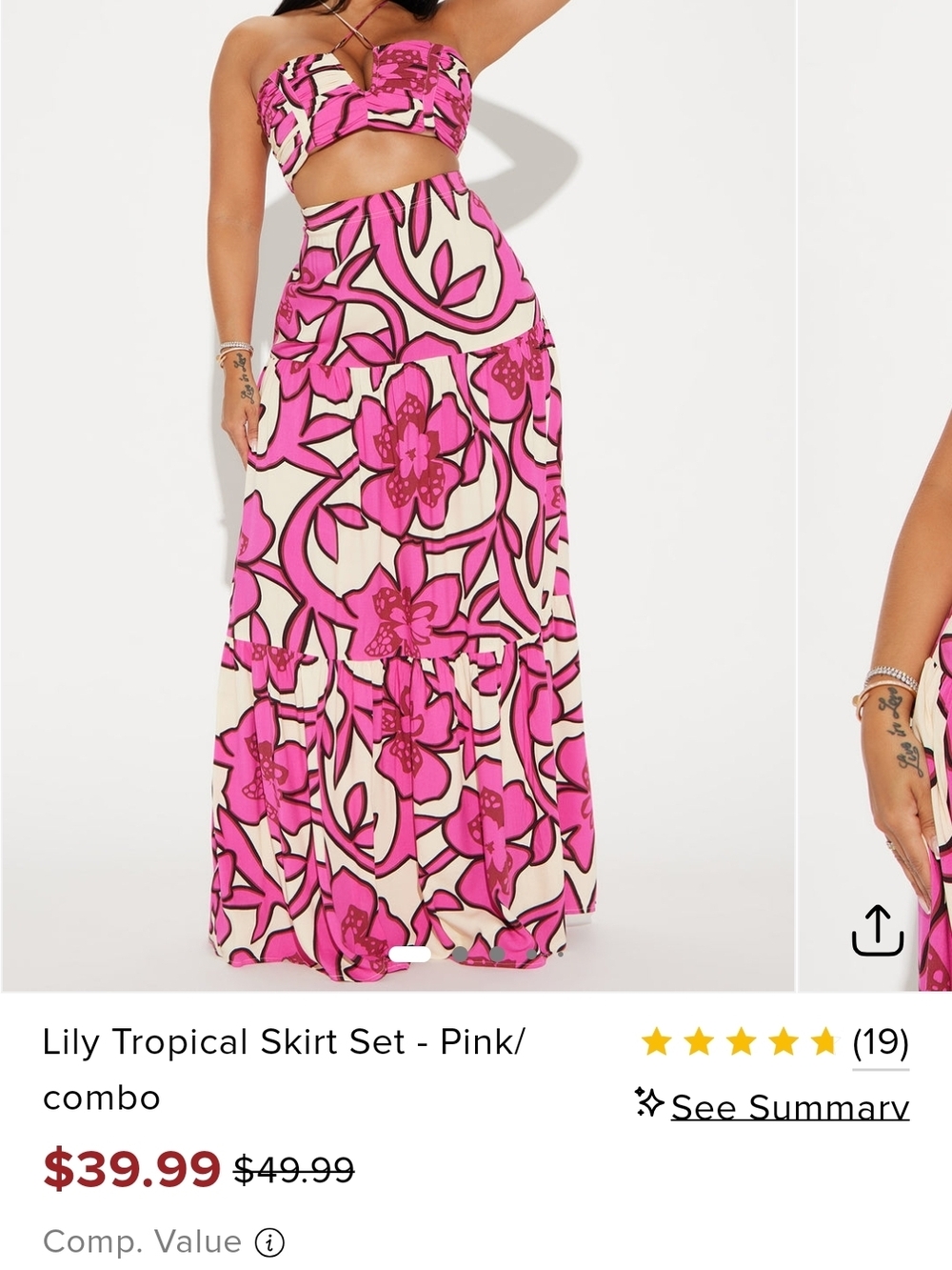Lily Cream Maxi Skirt with Pink Tropical Print